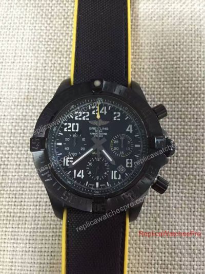 Copy Breitling Avenger Chronograph Watch Black Nylon Band Yellow Stitch